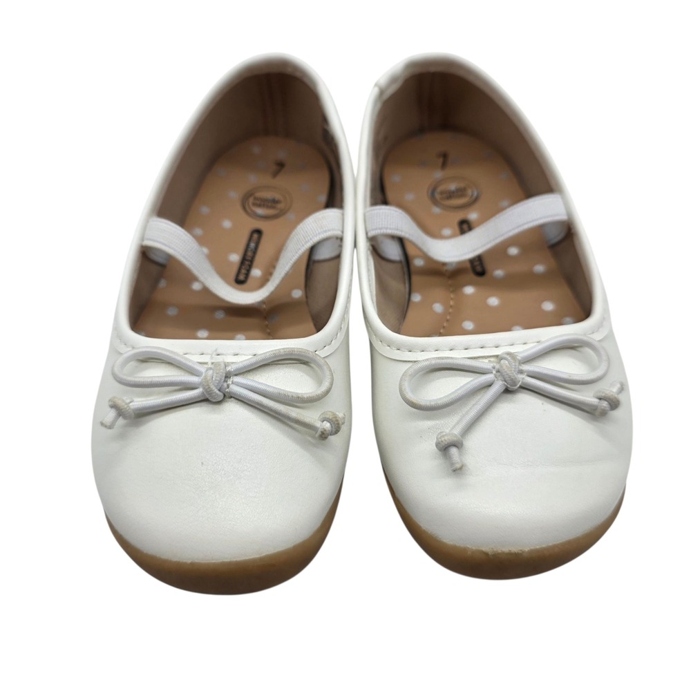 Wonder Nation Girls White Ballet Flats Shoes Size 7‎ Bow Elastic Strap
